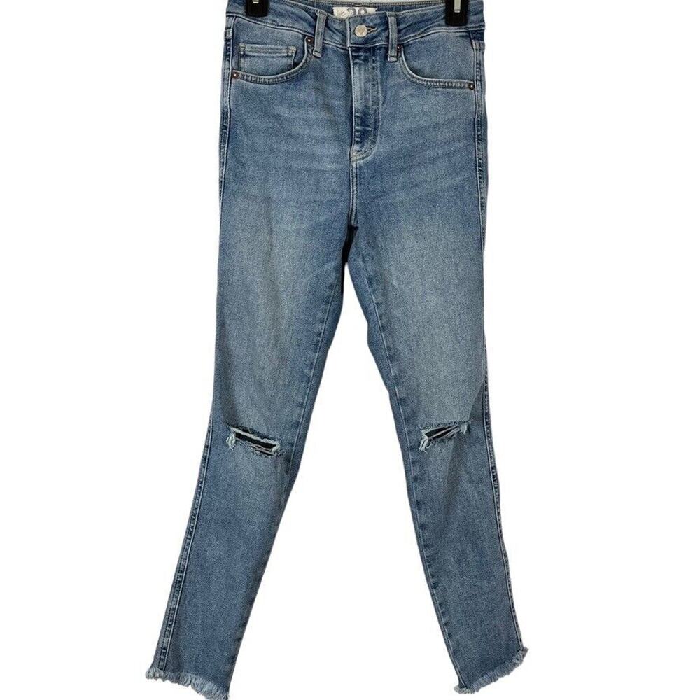 We The Free People Womens Medium Wash Raw Hem Distressed High Waist Jeans sz 28